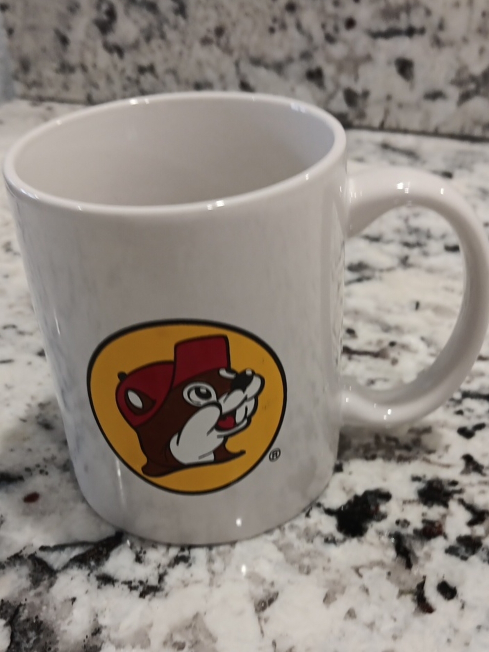 Buc-ee's White Coffee Mug with Yellow & Brown Beaver Logo